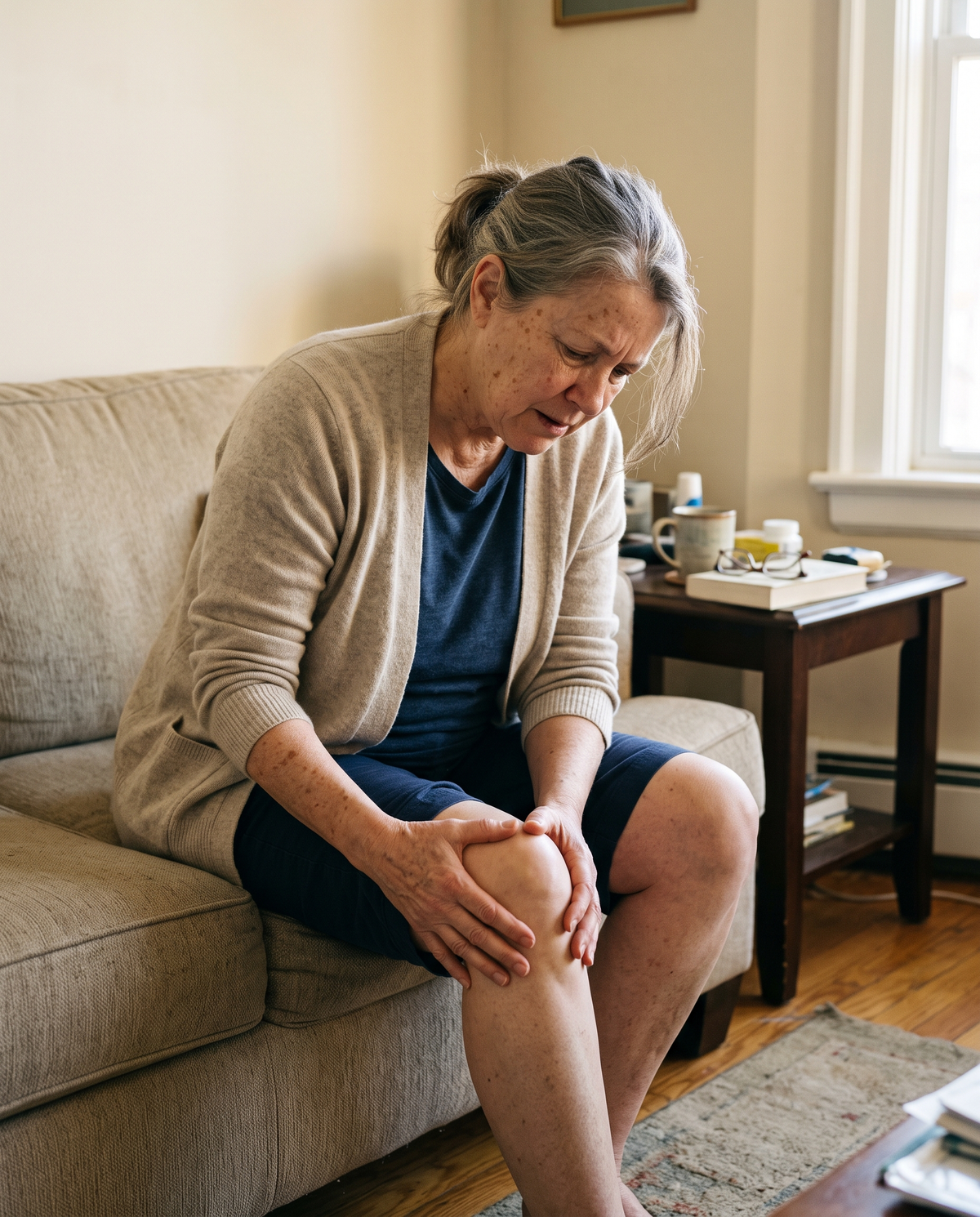 Person holding a sore knee